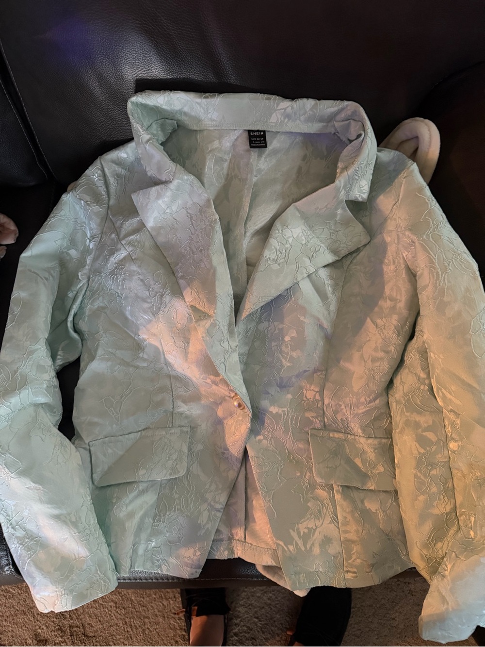SHEIN Mint Green Floral Jacquard Blazer